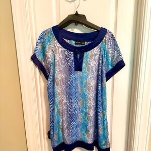 Willi Smith Blue Print Blouse Size XL